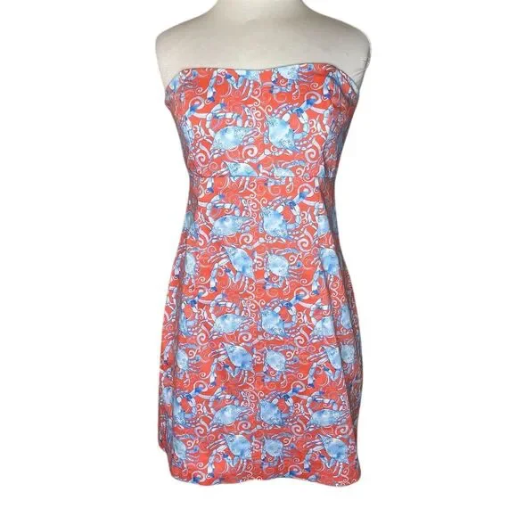 Kaeli Smith Women's L Tropical Fish Print Strapless Back Tie Dress - Picture 1 of 4